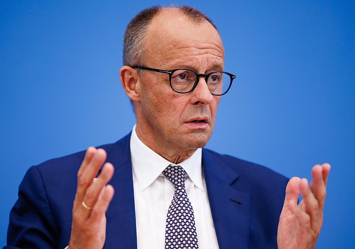 El canciller alemán Friedrich Merz, durante la rueda de prensa anual de verano