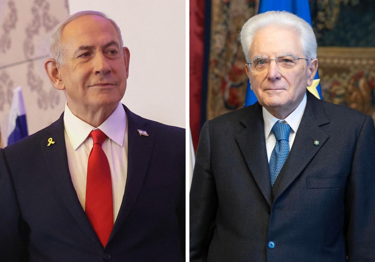 El primer ministro israelí, Benjamin Netanyahu, y el presidente de Italia, Sergio Matterella