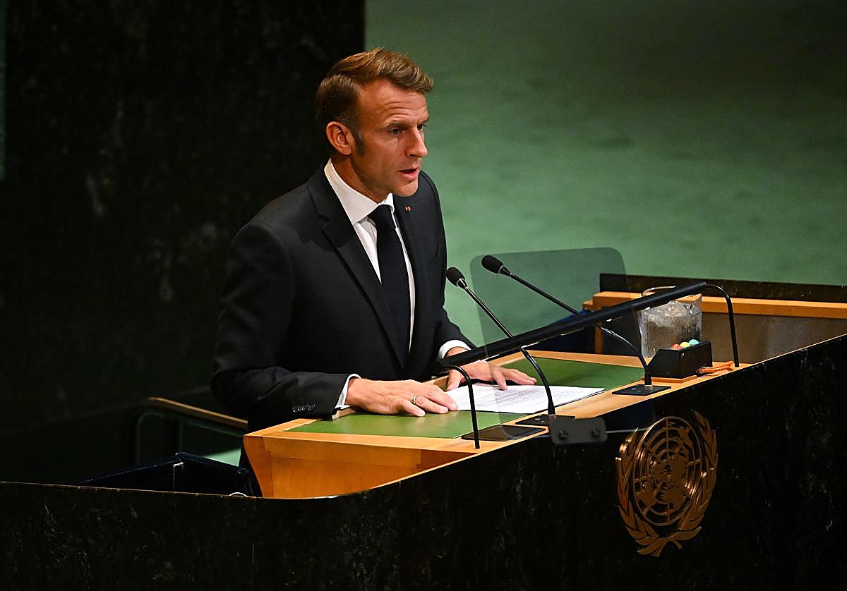 Emmanuel Macron durante la Asamblea General de las Naciones Unidas, este lunes en Nueva York