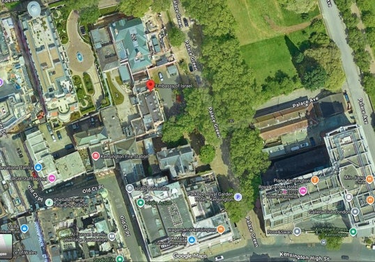La zona en la que se encuentran los pisos de Jamenei, junto a la Embajada de Israel en Londres.