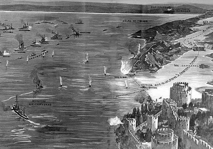 El mapa de la operación británica en los Dardelos