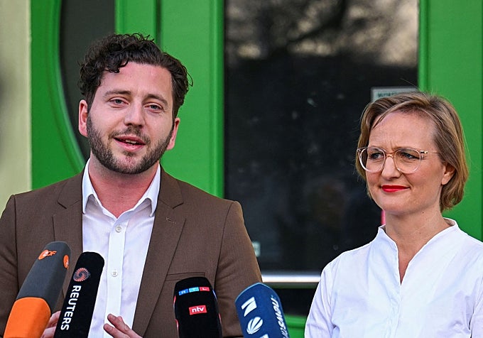 Franziska Brantner y Felix Banaszak, colíderes del partido alemán los Verdes.
