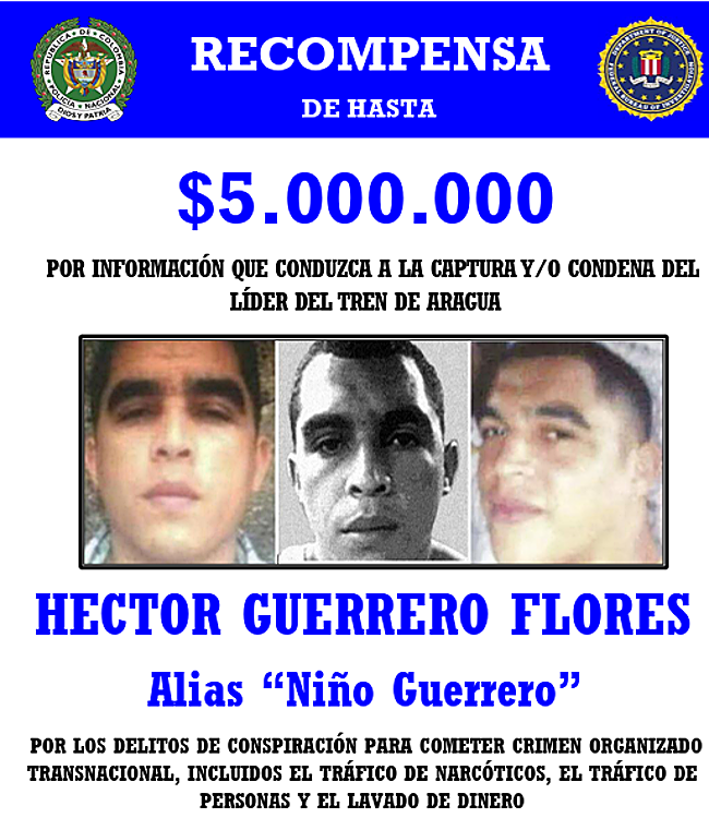 Cartel en el que Estados Unidos ofrecía una recompensa por el paradero del líder del 'Tren de Aragua'