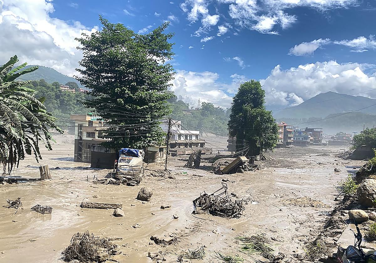 Inundaciones en el distrito de Nuwakot, en Nepal.