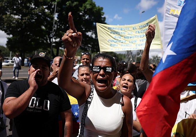 Los partidarios de María Corina Machado se han manifestado en Caracas reclamando su regreso.