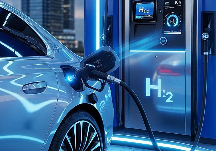 Ilustración de coche repostando hidrógeno