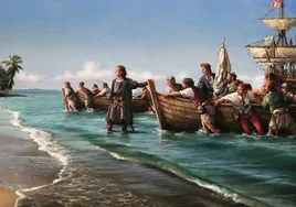 'La primera playa'. Augusto Ferrer-Dalmau revive la llegada de Colon a Guanahani el 12 de octubre de 1492