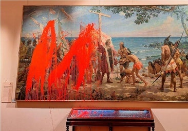 Vandalizan un cuadro de Colón en el Museo Naval en protesta por el 12-O