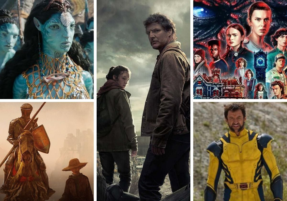 De arriba a abajo y de izquierda a derecha, 'Avatar', 'The Last of Us', 'Stranger Things', 'El caballero de los siete reinos' y 'Deadpool', algunos de los títulos que pueden verse afectados