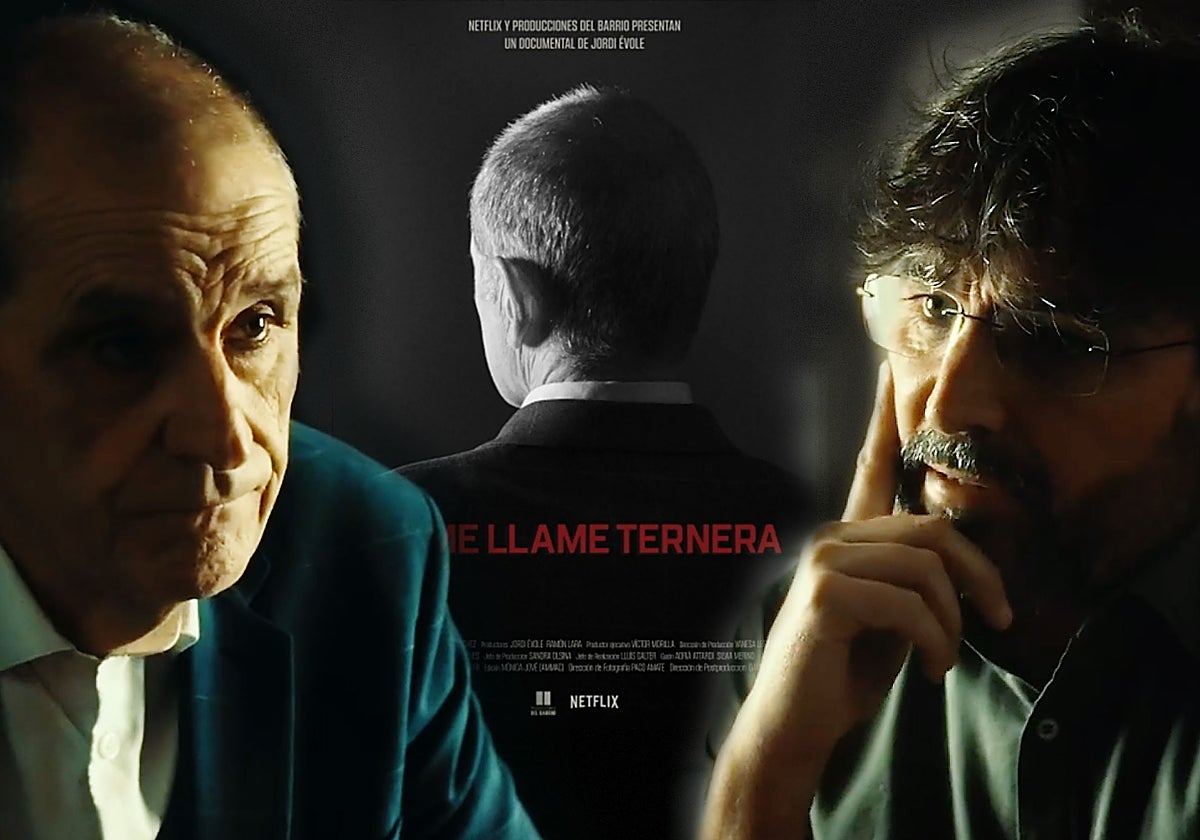 Josu Ternera y Jordi Évole, en una ilustración con el cartel del documental-entrevista 'No me llame ternera'