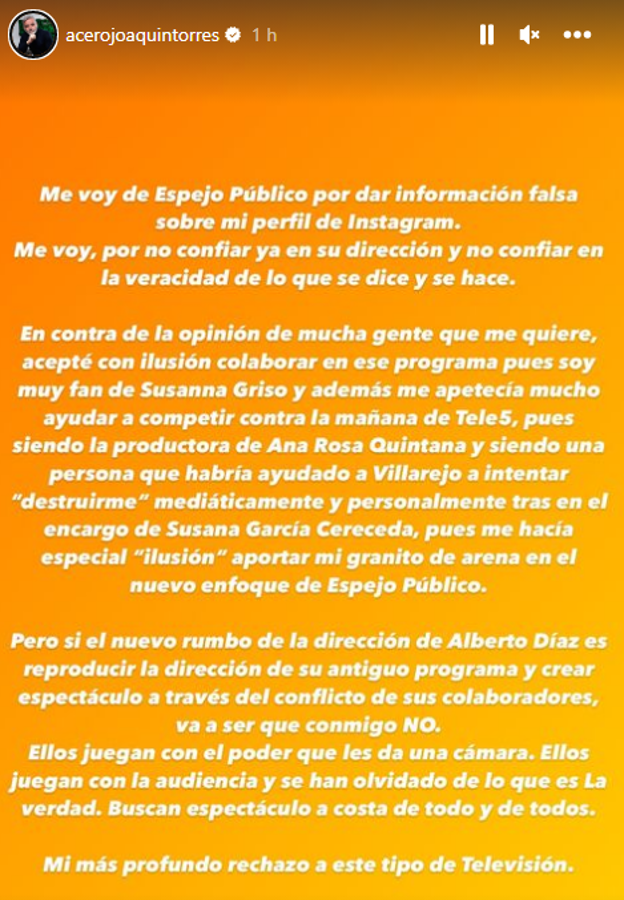 Joaquín Torres explica su marcha de 'Espejo público'