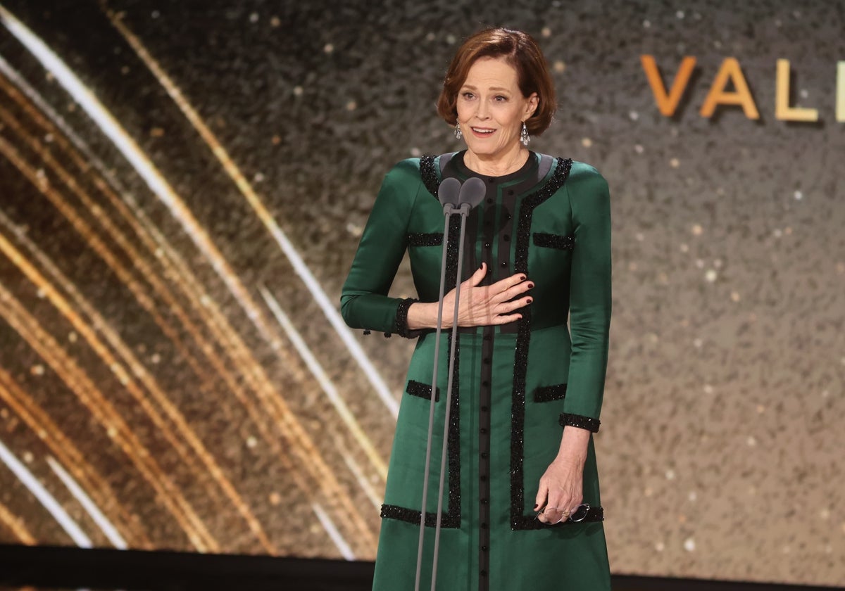 Sigourney Weaver durante su discurso en la gala de los Premios Goya