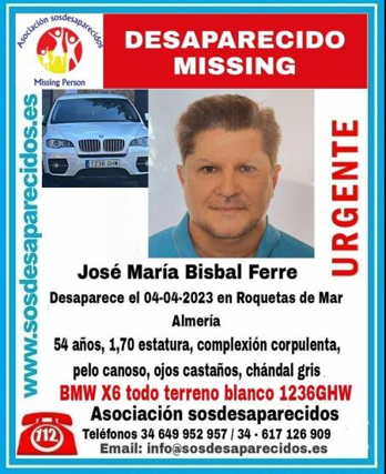 El cartel de desaparecido de José María Bisbal, hermano de David Bisbal