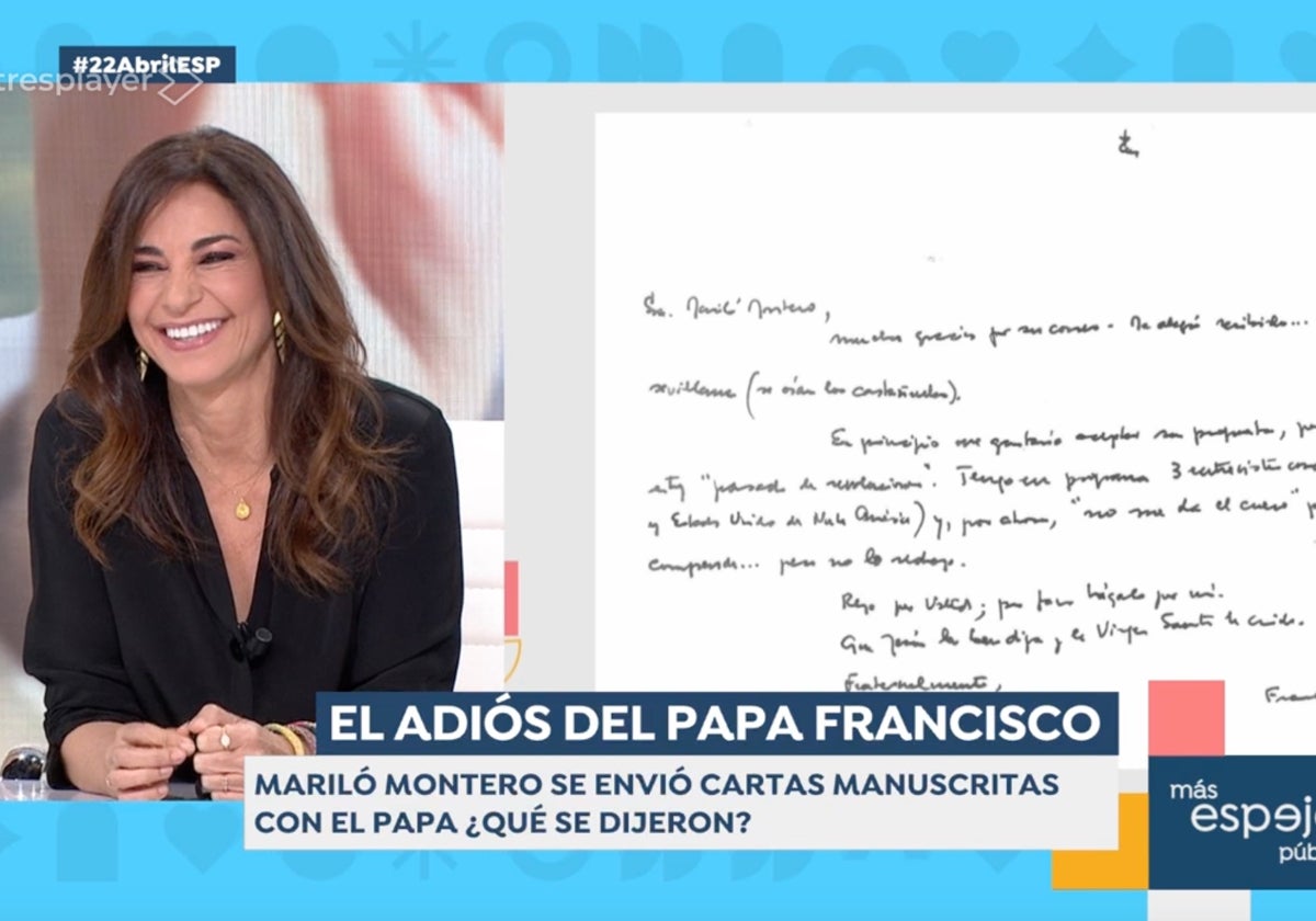 Mariló Montero, colaboradora de 'Espejo Público', ha revelado que se escribía cartas manuscritas con el Papa.