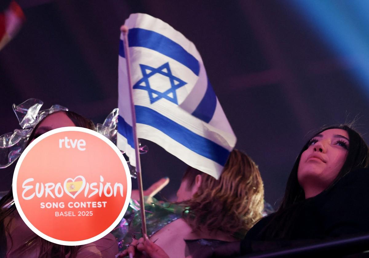 Yuval Raphael, representante de Israel en Eurovisión 2025 sostiene la bandera de su país en las semifinales