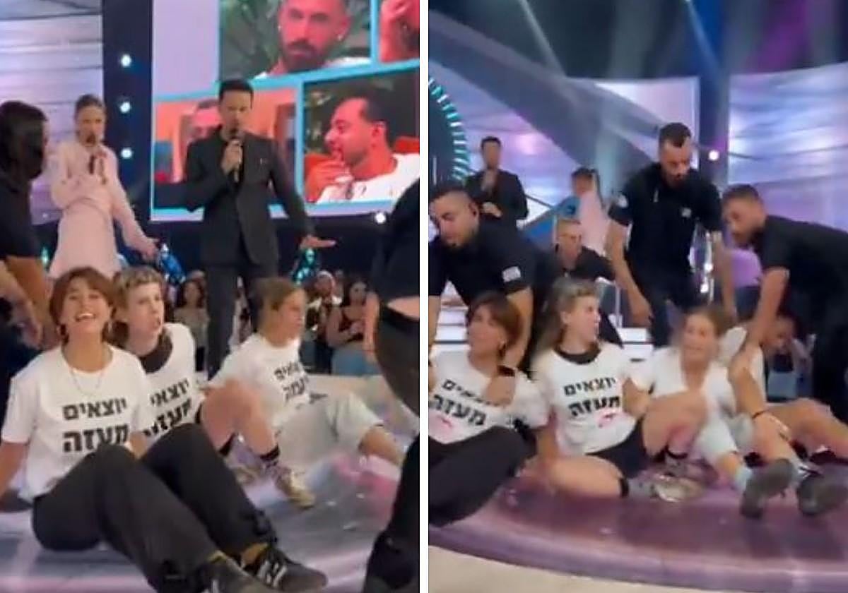 Grupo de manifestantes israelíes que ha irrumpido en el estudio de 'Gran Hermano'