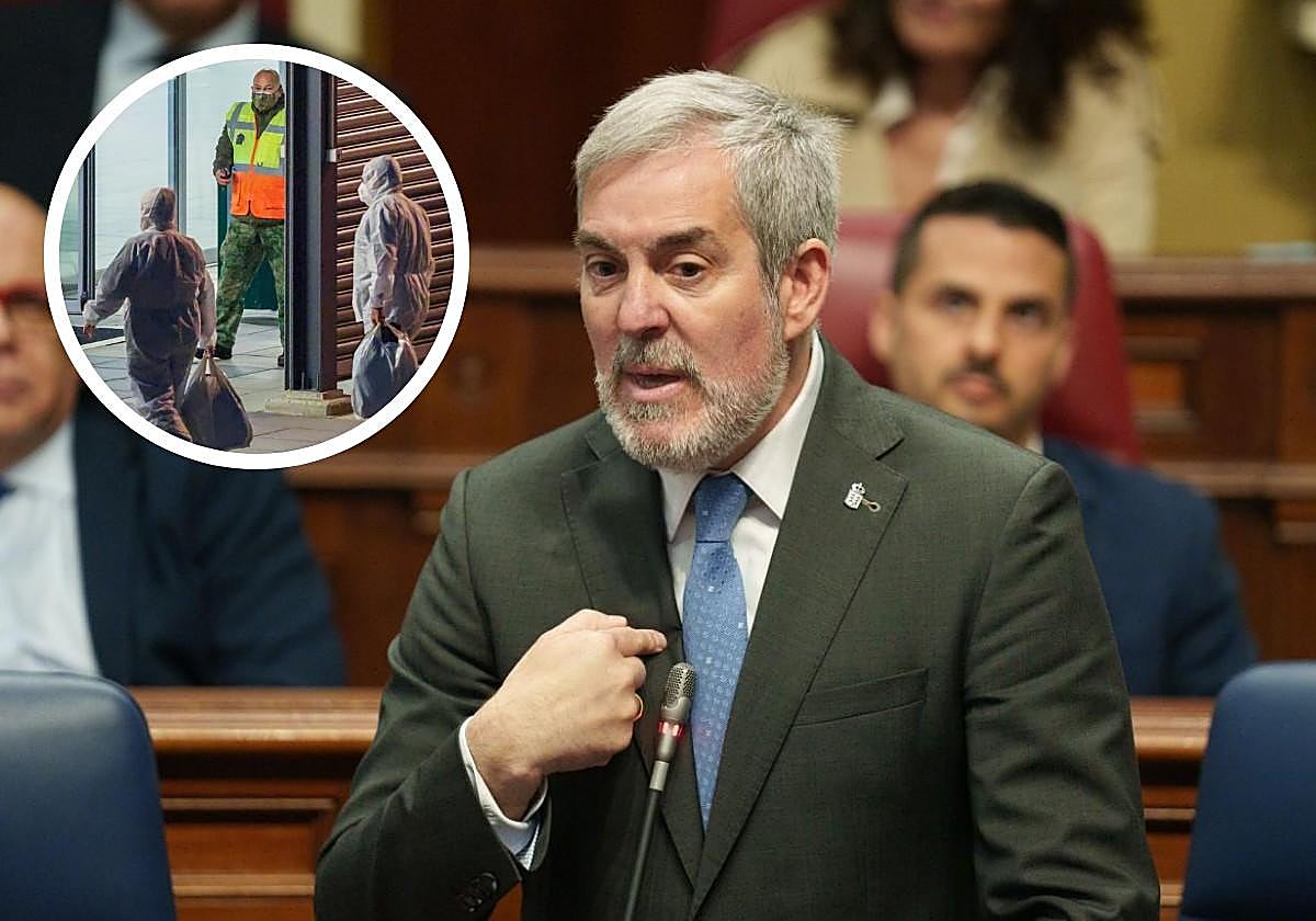 Miembros de la tripulación del crucero Hondius y el presidente de Canarias, Fernando Clavijo