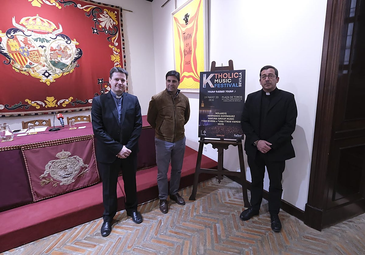 Manuel Jiménez, Francisco Rivera Ordóñez y Salvador Diánez, durante la presentación del Ktholic Music Festival
