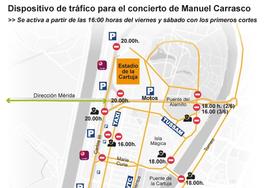 Concierto de Manuel Carrasco en Sevilla: apertura de puertas, accesos al estadio, parkings y cortes de tráfico