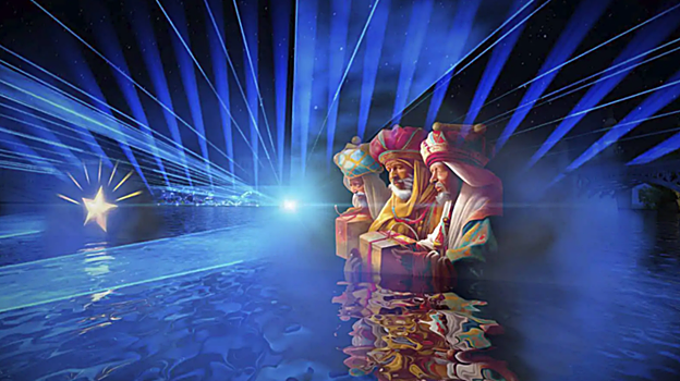 Momento del espectáculo 'Navigalia' en el que aparecen los tres reyes magos