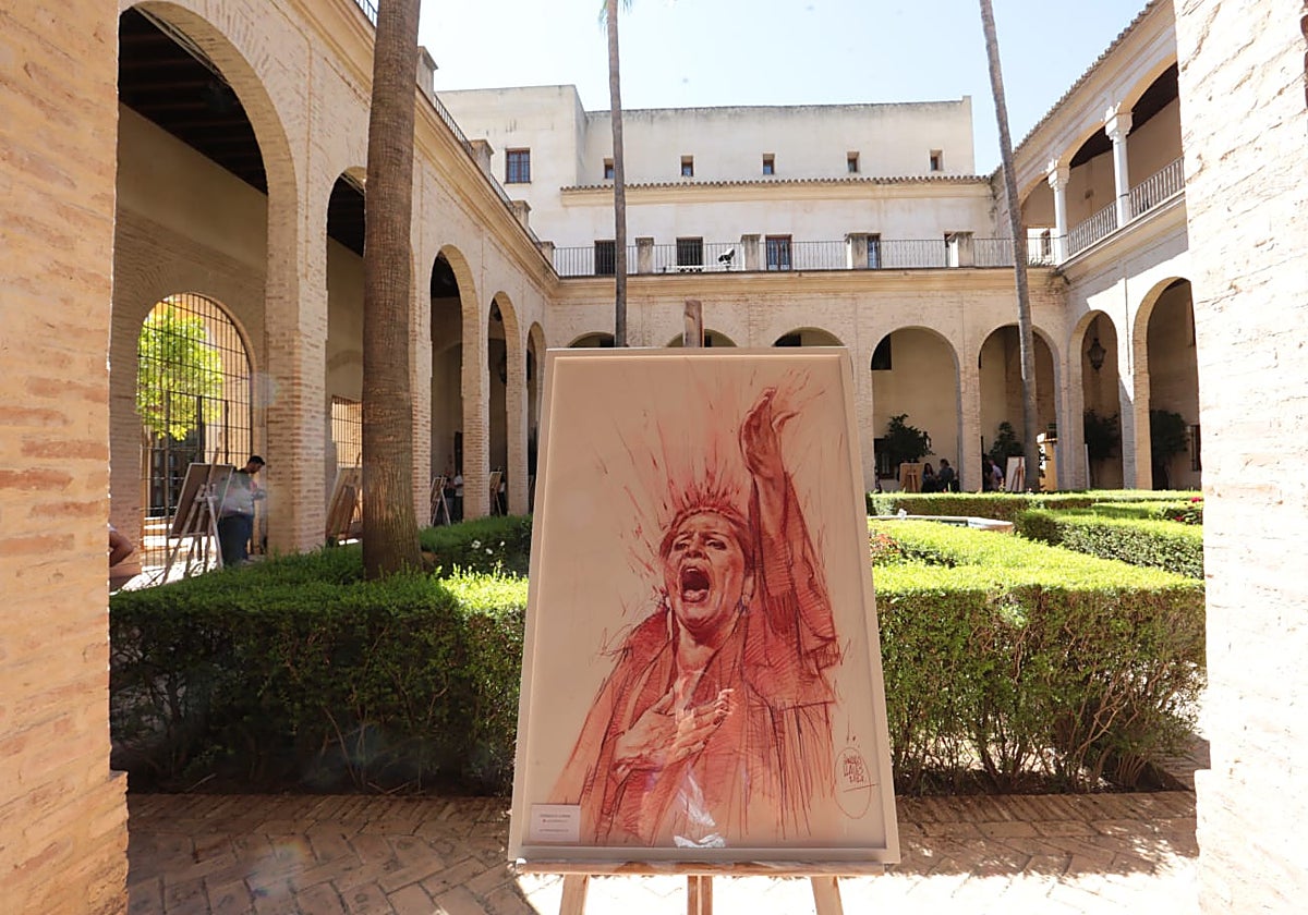 Uno de los dibujos de la exposición, en este caso de la cantaora Aurora Vargas