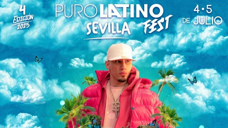 Cartel confirmando a Omar Courtz en el Puro Latino Sevilla Fest 2025