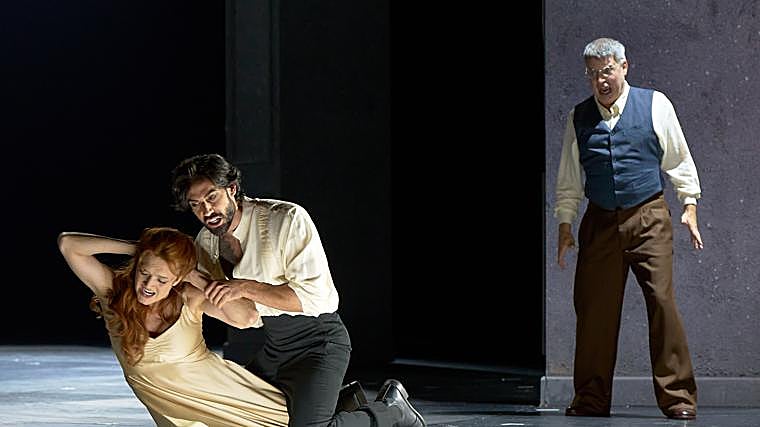 Ekaterina Bakanova (Doña Ana), Alessio Arduini (Don Juan) y David Menéndez (Leporello)