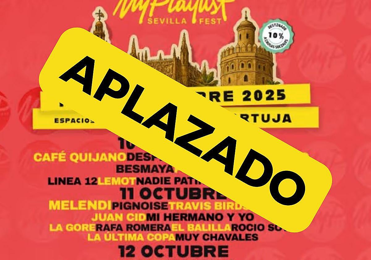 Montaje del cartel promocional del evento