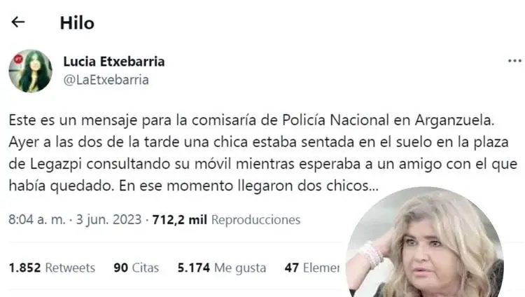 Atracan a la hija de Lucía Etxebarria: «Se puso a gritar como si estuviera poseída»