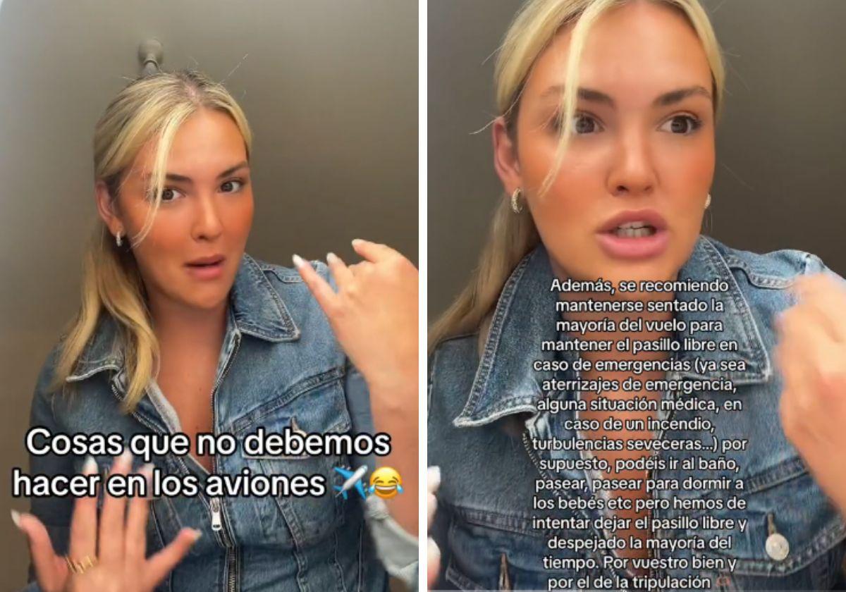 La azafata Ainoa explicando qué no hacer en un avión