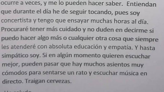 Las disculpas del vecino por molestar al resto del bloque