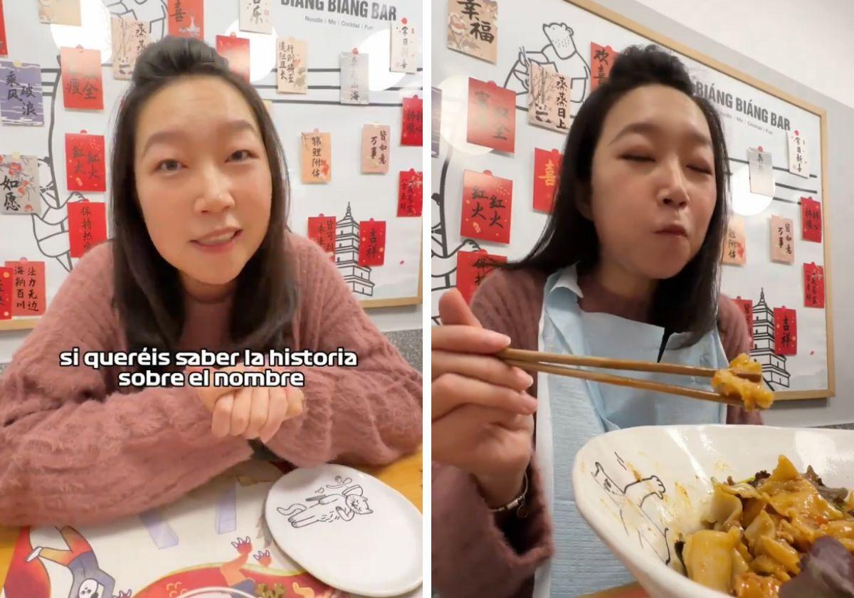 Yu, degustando el menú del BiangBiang