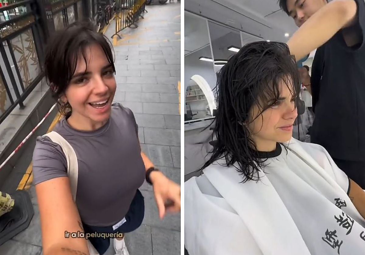 Claudia, antes y durante su paso por la peluquería