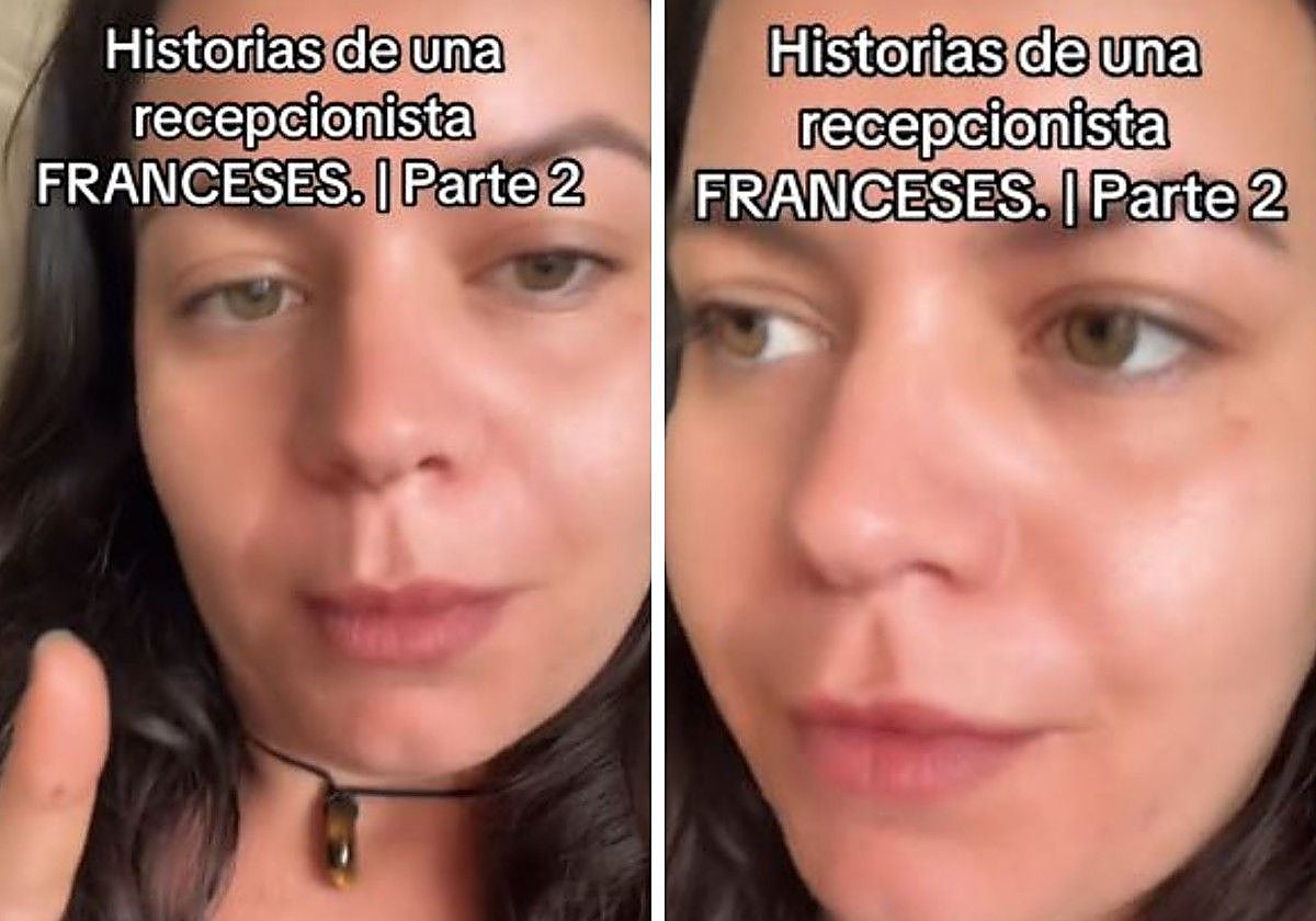 Andrea, explicando su experiencia en la recepción del hotel