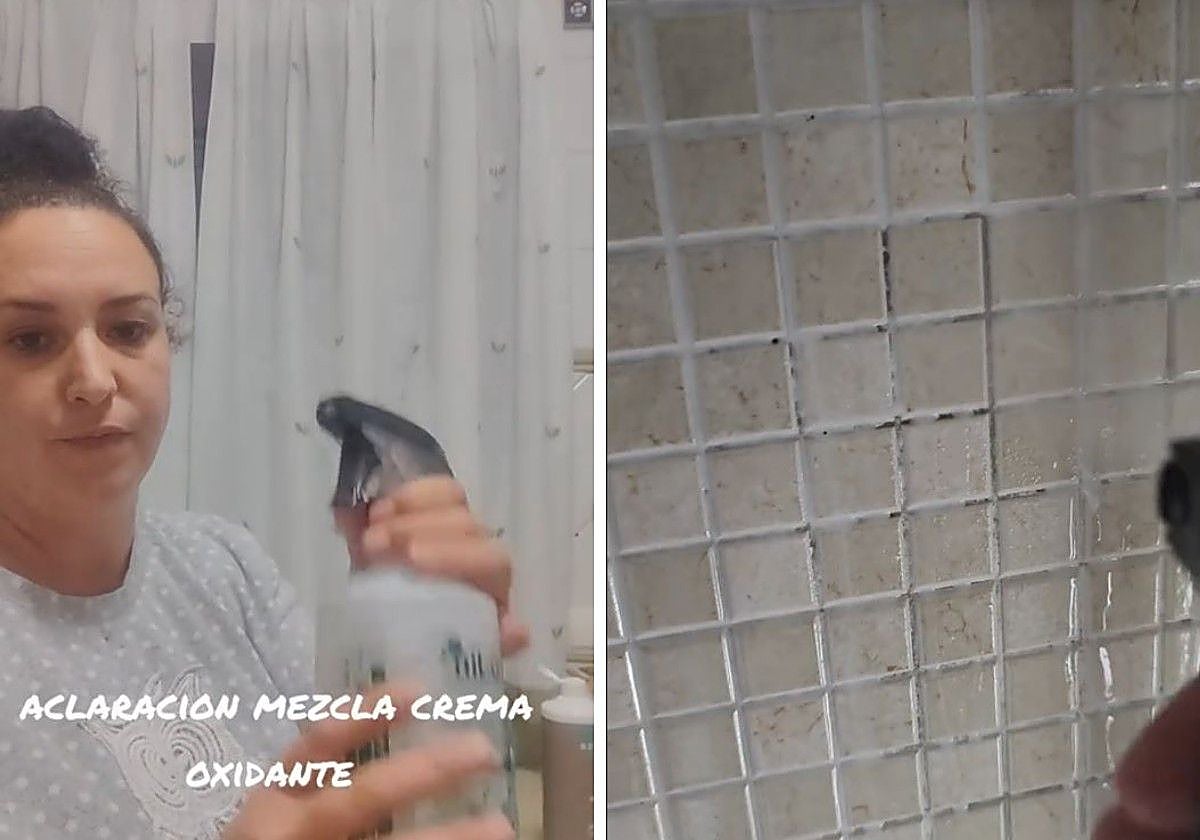 Marigema, enseñando cómo quita el moho y limpia las juntas