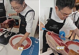 Un cortador profesional de jamón, sin palabras por el sueldo que pagan por su trabajo en China: «Si la gente supiera lo que cobra...»