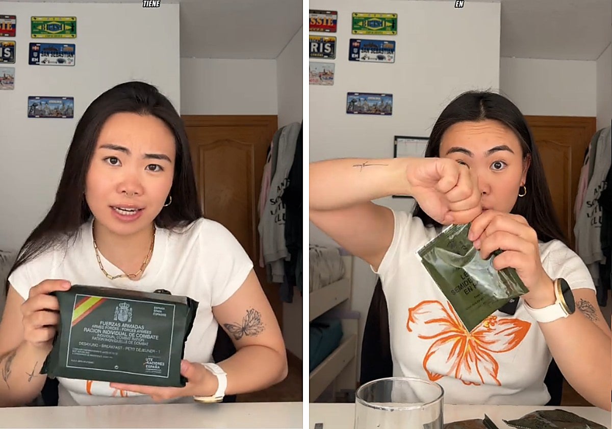 Una española prueba el desayuno de combate del Ejército de España y opina sin filtros sobre su sabor: «Viene hasta arriba»