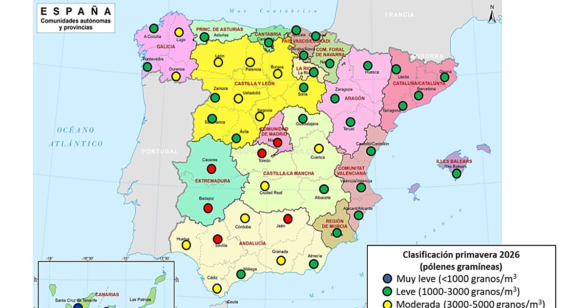 El mapa del polen que esperan los alergólogos para esta primavera: «Será intensa»
