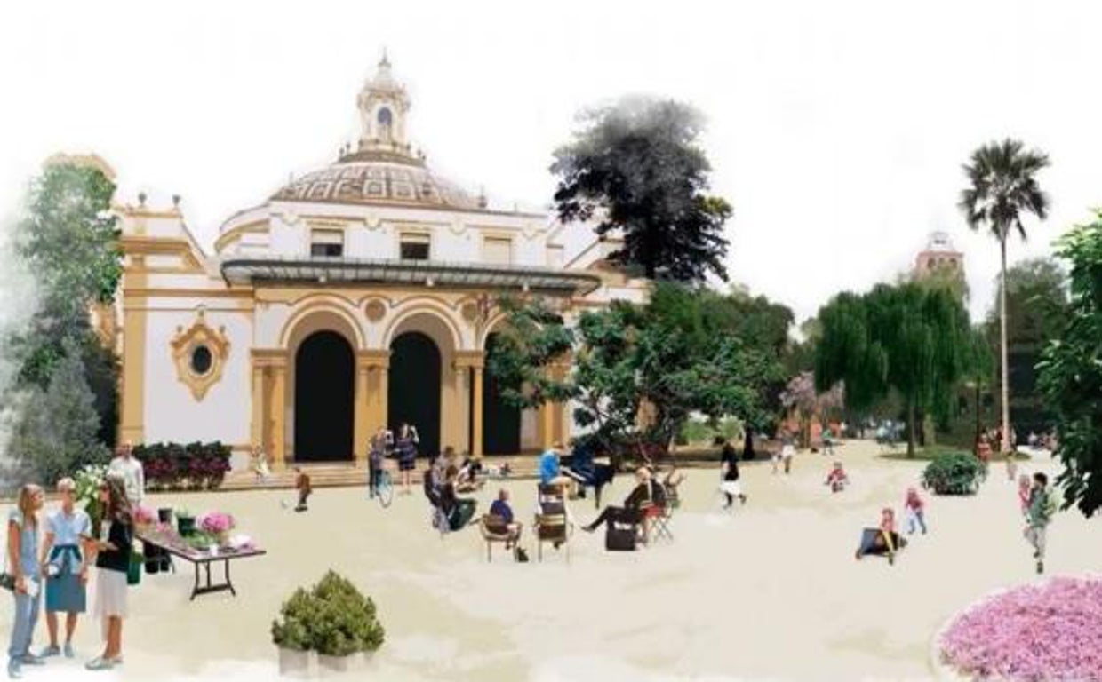 Recreación de cómo quedará la explanada de delante del antiguo Pabellón de Sevilla
