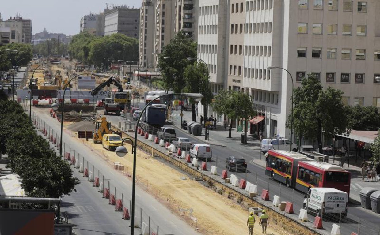 Obras del tranvía en Nervión