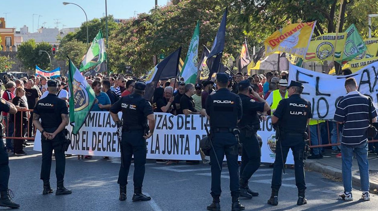 Manifestación del taxi en Sevilla: «Si esto no se arregla, guerra»