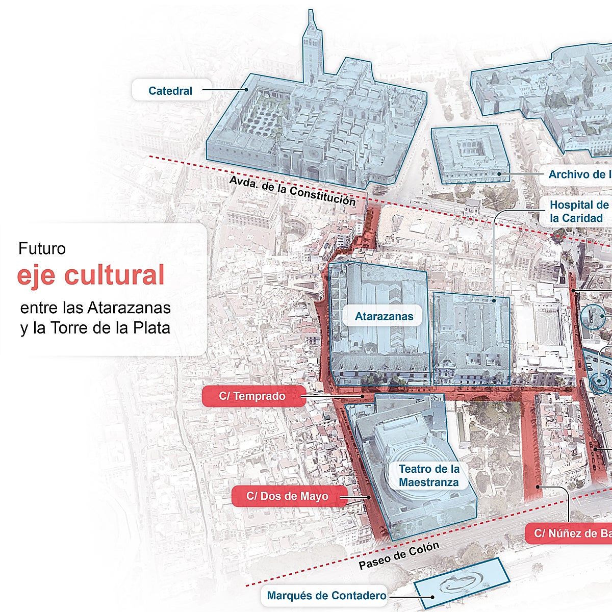 Un nuevo eje peatonal en Sevilla unirá los monumentos de la Catedral al río