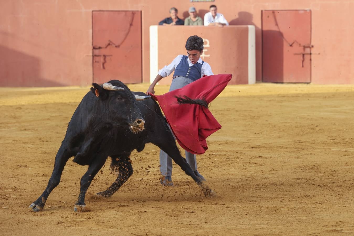 El novillero Marco Pérez, en la finca de Juan Antonio Ruiz 'Espartaco'
