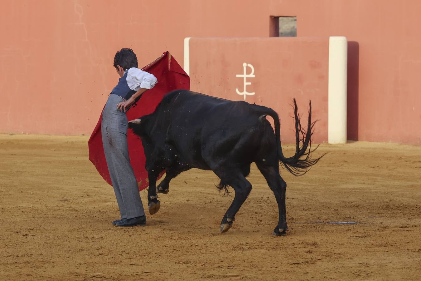 El novillero Marco Pérez, en la finca de Juan Antonio Ruiz 'Espartaco'