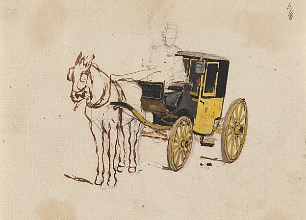 'Berlina tirada por un caballo en Sevilla', óleo, pincel, tinta parda (1880)