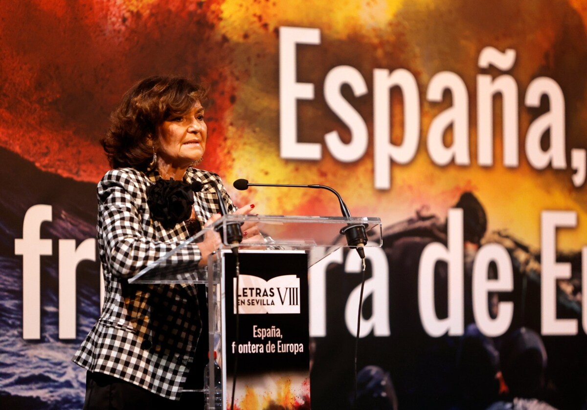 Carmen Calvo durante su intervención en el ciclo Letras en Sevilla
