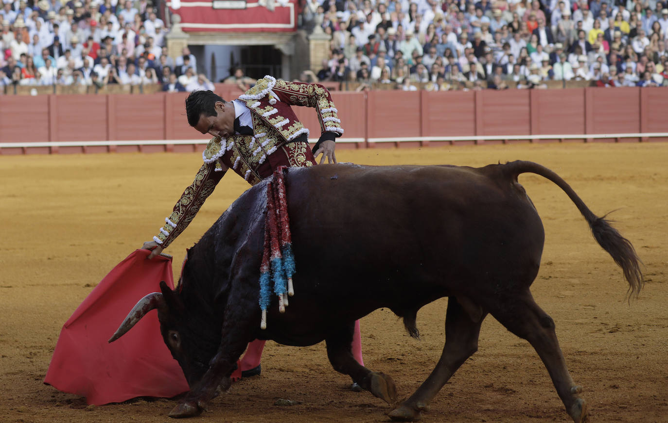 José María Manzanares, de burdeos y oro, en la corrida de Núñez del Cuvillo en Sevilla