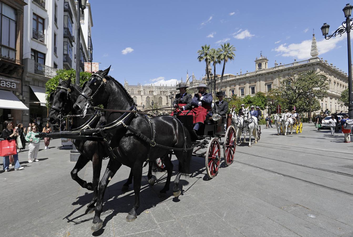 Participantes en el XI Campeonato Internacional de Enganches de Tradición (CIAT) y la Copa de Naciones, en la Plaza de España