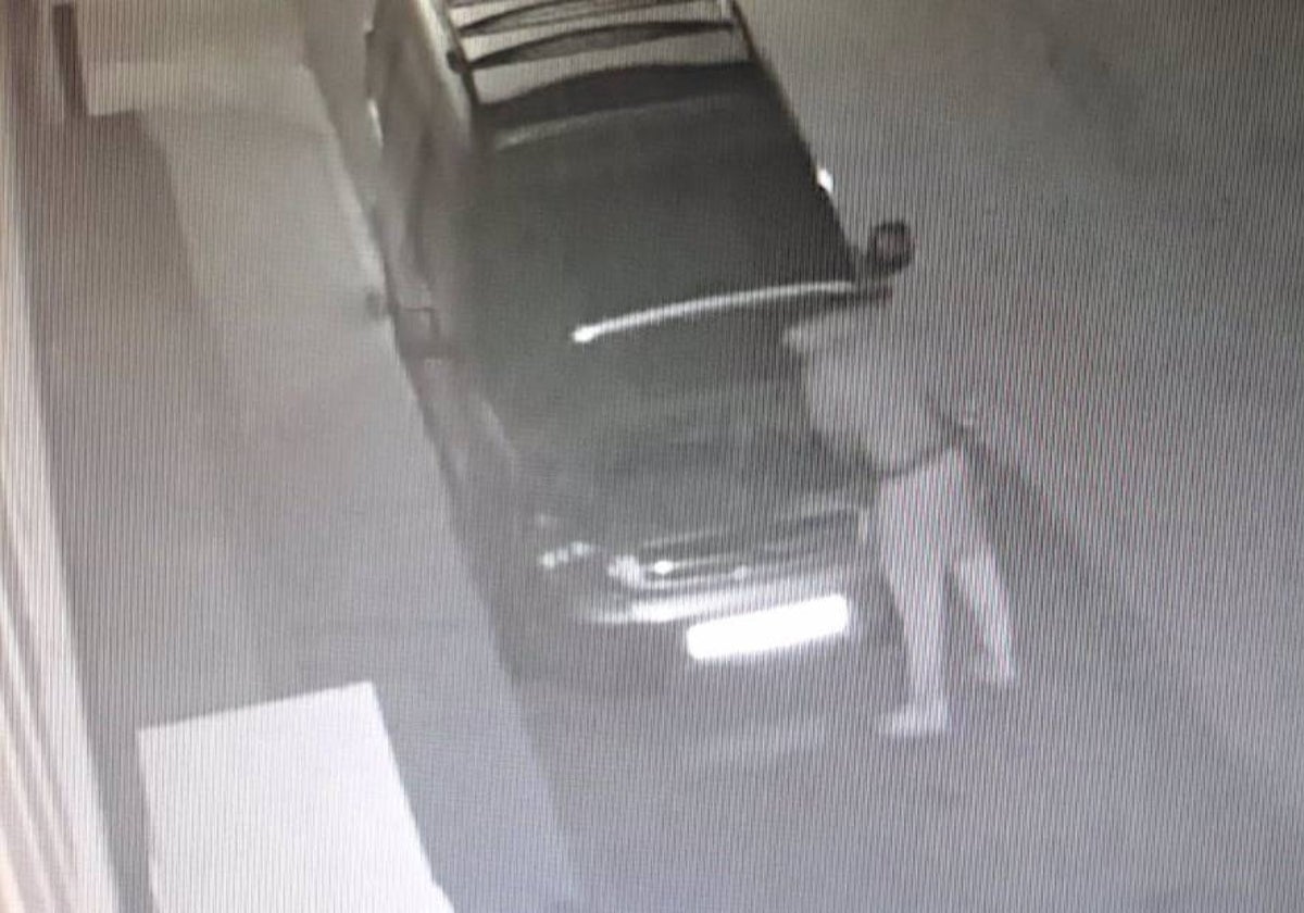 Captura de una cámara de seguridad en la que se ve a un individuo robando en un coche