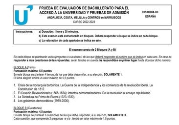 Y Primo de Rivera volvió a caer en el examen de Historia Selectividad Andalucía 2023 cien años después del golpe